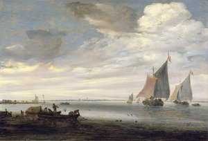 Bred flodmunding med både, ca. 1660
